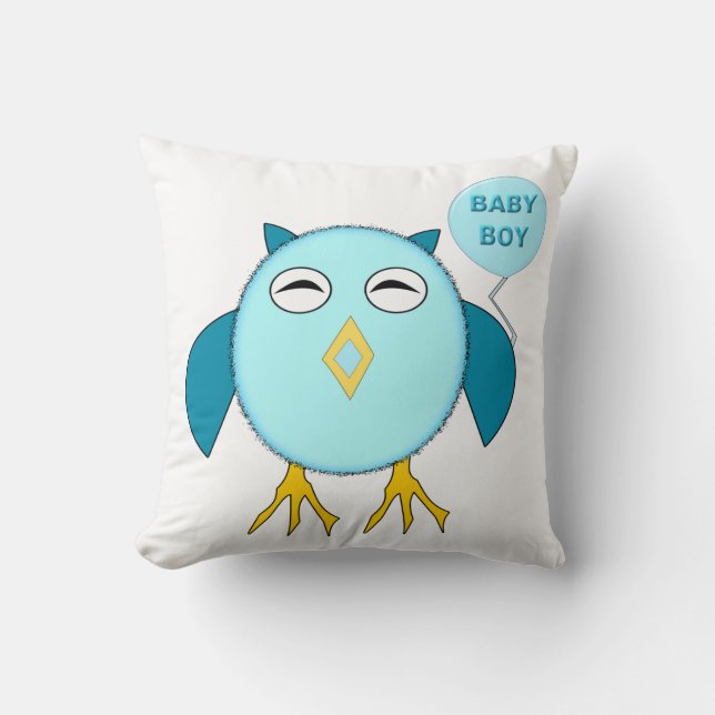 Pillow för Cute Blue Pojke Uggla Kudde (Framsida)