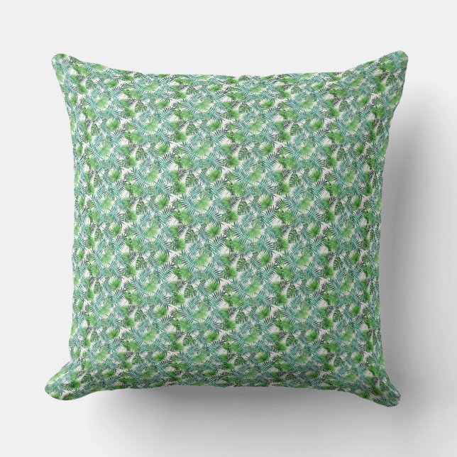 Pillow för den tropiska ön Mönster Löv vid grönt Kudde (Framsida)