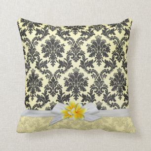 Pillow för exotisk Gult Plumeria Damask Kudde