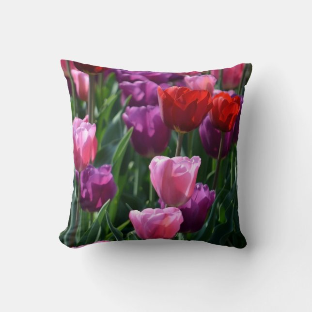 Pillow för färgade tulpanblommor kudde (Framsida)