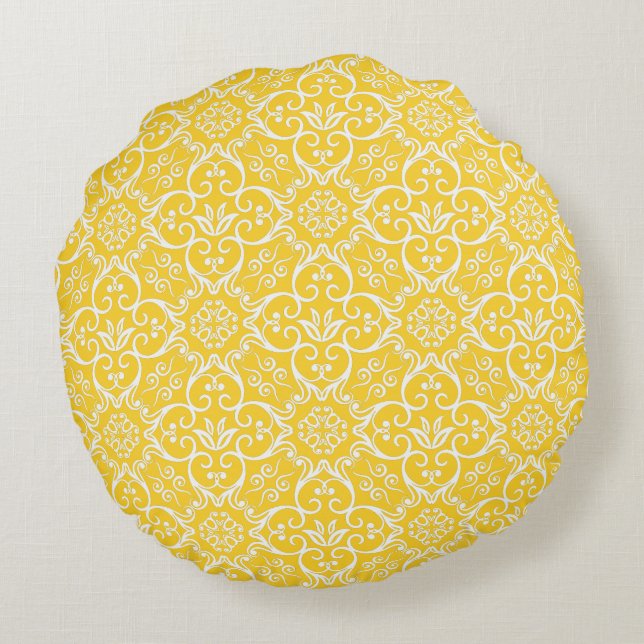Pillow för Freesia & White Damask Round Rund Kudde (Baksidan)