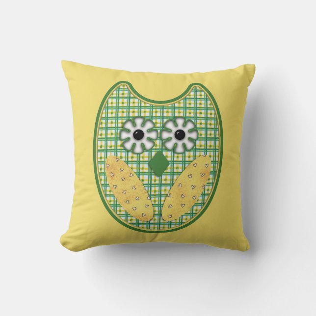 Pillow för grönt och Gult Uggla Kudde (Framsida)