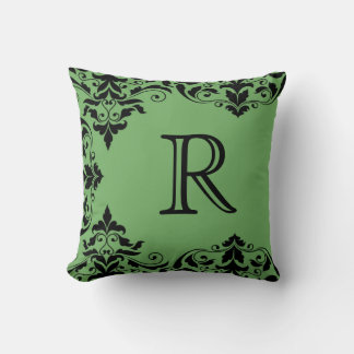 Pillow för grönt och svart monogrammofon kudde