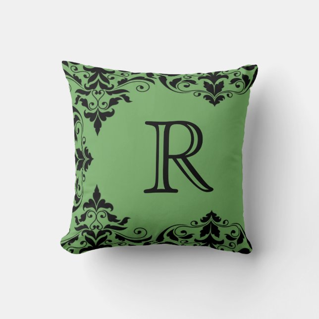 Pillow för grönt och svart monogrammofon kudde (Framsida)