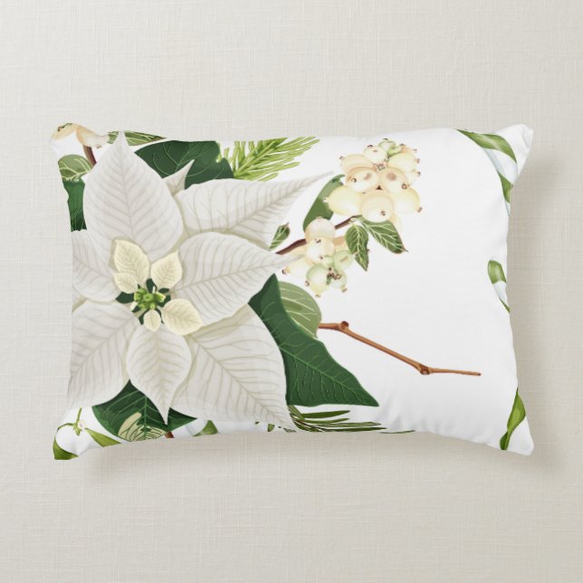 Pillow för grönt och vit Blommigt Prydnadskudde (Framsidan)