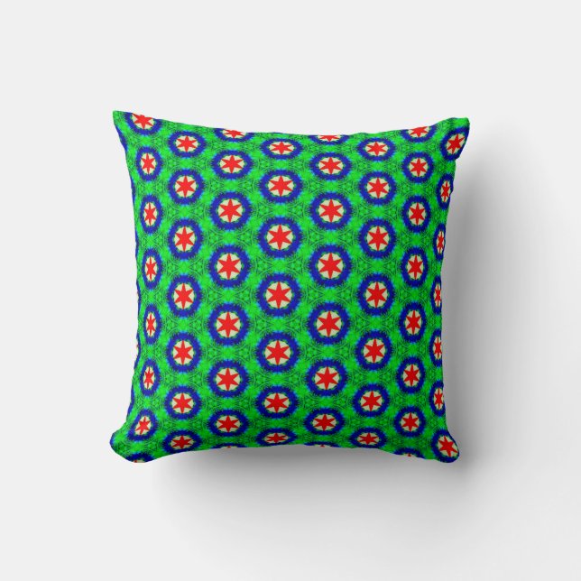 Pillow för grönt, röd och blå stjärna Mönster Kudde (Framsida)