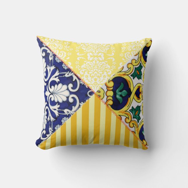 Pillow för Gult och Blå italienska stil Kudde (Framsida)