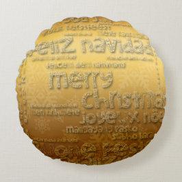 Pillow för julafton i guld Internationell Rund Kudde