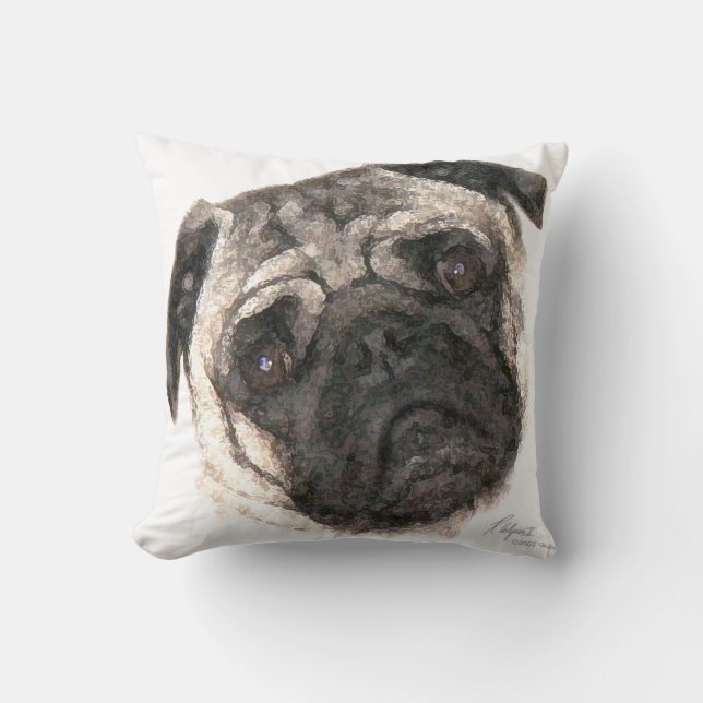Pillow för konstgjord pug Ansikte Kudde (Framsida)