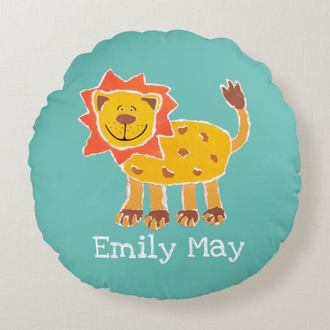 Pillow för Lejon kollage för personlig Rund Kudde (Framsidan)