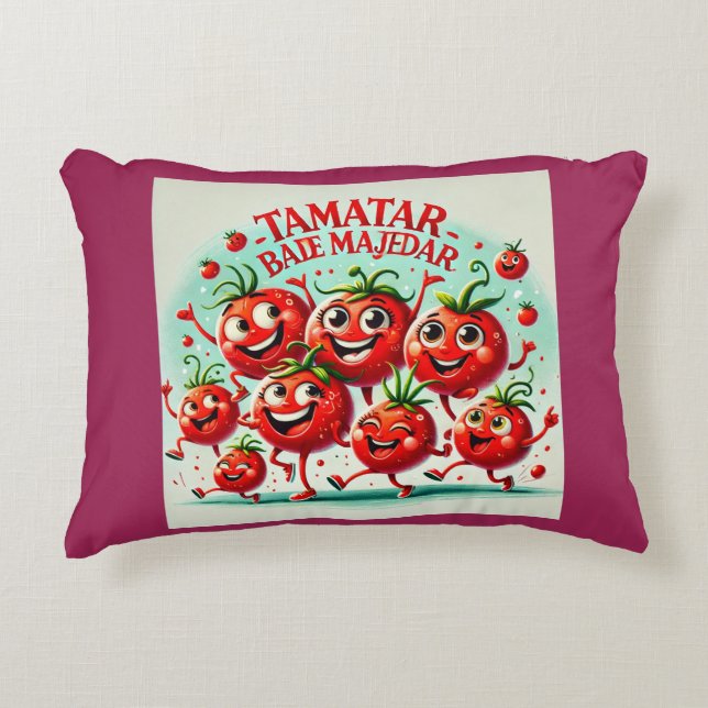 Pillow för lekfull Tomato-Roligt - Cheerful och Vi Prydnadskudde (Framsidan)