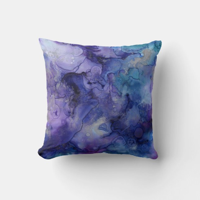 Pillow för lila och blå vattenfärg kudde (Framsida)
