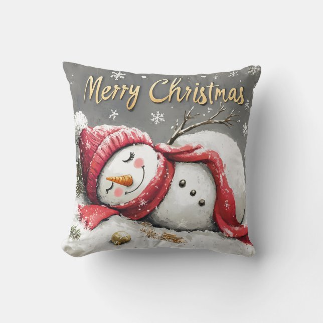 Pillow för mysiga Snögubbe "God jul" Kudde (Framsida)