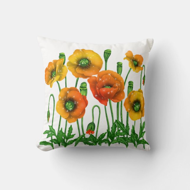 Pillow för orange Blommigt Vår Kudde (Framsida)