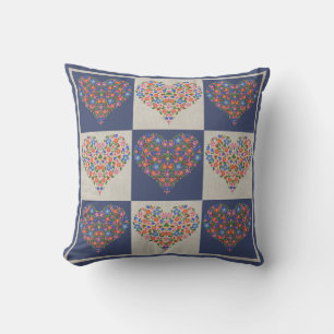Pillow för PC Art Stil Blommigt Hearts Checkerboar Kudde
