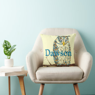 Pillow för personlig Blue Pojke Vintage Uggla Kudde