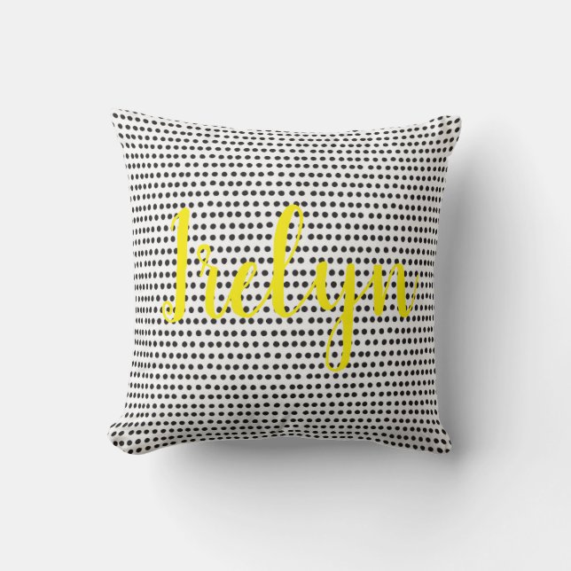 Pillow för svartvit polka med Namn Kudde (Framsida)