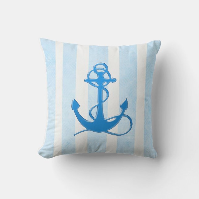 Pillow för Tropical Beach House Nautical Blue Anch Kudde (Framsida)