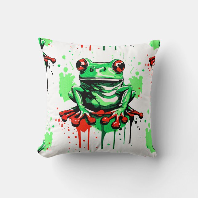Pillow för tropiska grodor - Färgfläckig grodprins Kudde (Framsida)