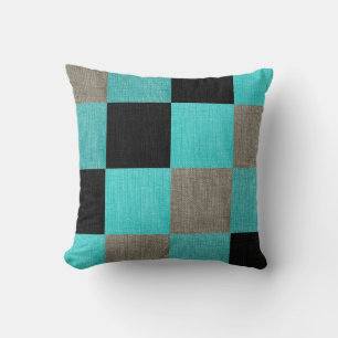 Pillow för turkos- och svart kontrollpanel kudde