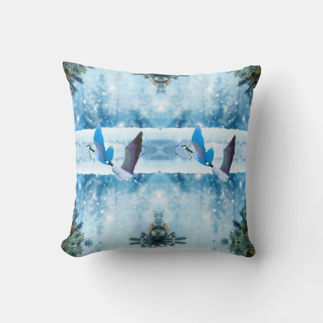 Pillow för två blå julgransar kudde (Framsida)