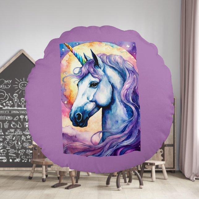 Pillow för Unicorn Round Lila Cosmic Rund Kudde (Skapare uppladdad)