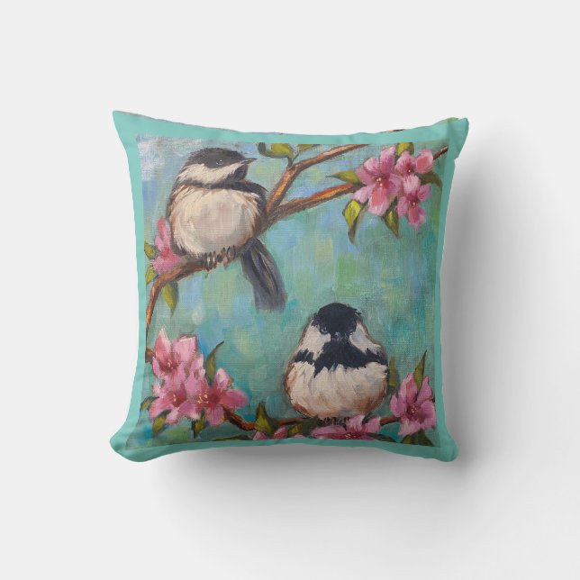 Pillow för utomhusbruk med Chickadee Birds Kudde (Framsida)
