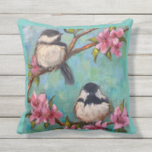 Pillow för utomhusbruk med Chickadee Birds