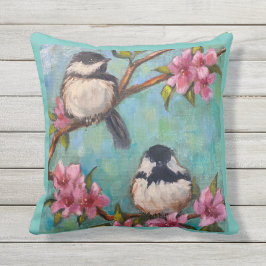 Pillow för utomhusbruk med Chickadee Birds Kudde