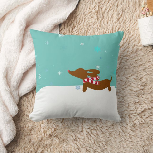 Pillow för Vinter Dachshund-julaccent Kudde (Filt)