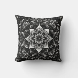 Pillow för vit Blommigt med Intricate Black Kudde