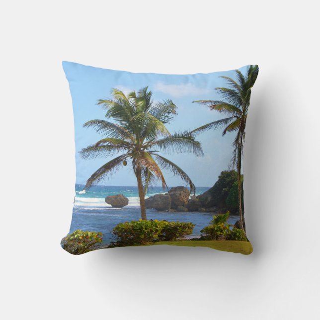 Pillow, fotografi, Barbados, Ocean, Handflatan Trä Kudde (Framsida)