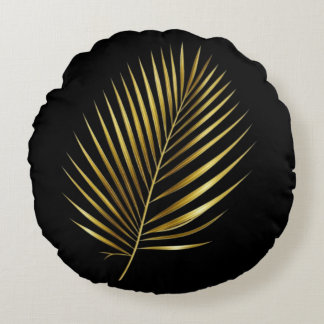 Pillow Golden Palm Frond Exotic Luxe Cushion Rund Kudde