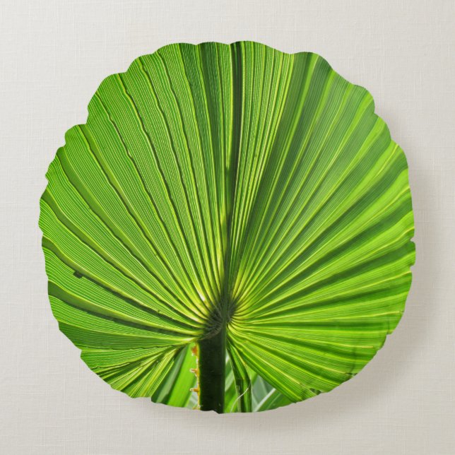 Pillow - Grönt Handflatan Frond Rund Kudde (Framsidan)