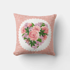 Pillow-hjärtat i rosa ros & lilac-blomman kudde