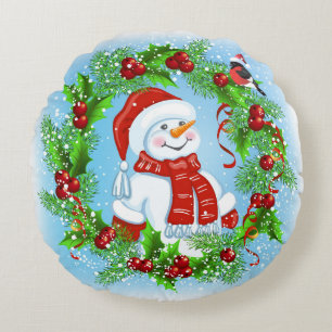 Pillow i julrundan Snögubbe Rund Kudde