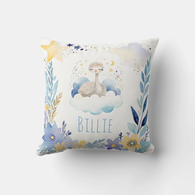 Pillow i Namn Nursery Baby Ostrich Boho Kudde (Baksida)