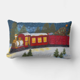 Pillow, Julmagisk Vintage, röd ånga, Tåg Lumbarkudde