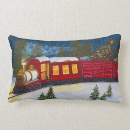 Pillow, Julmagisk Vintage, röd ånga, Tåg Lumbarkudde