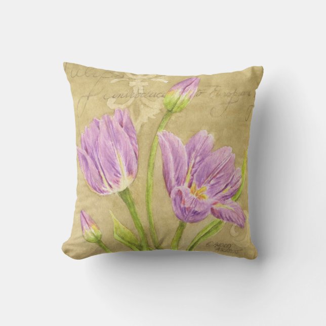 Pillow Lila Tulips Garden Notes Kudde (Framsida)