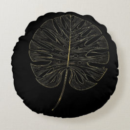 Pillow Luxe Gold Monstera Leaf Botanical Decor Rund Kudde