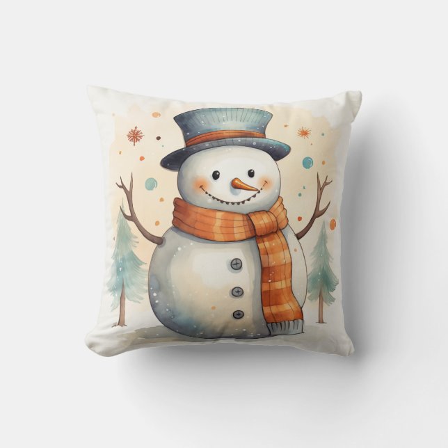 Pillow lycklig Snögubbe Kudde (Framsida)