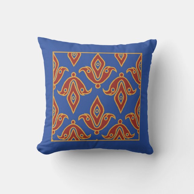 Pillow, Maroon, Blue, Guld, Fleur de Lys Mönster Kudde (Framsida)