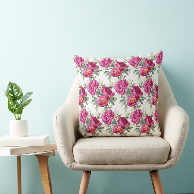 Pillow med bukett av rosa peonblommor kudde (Stol)
