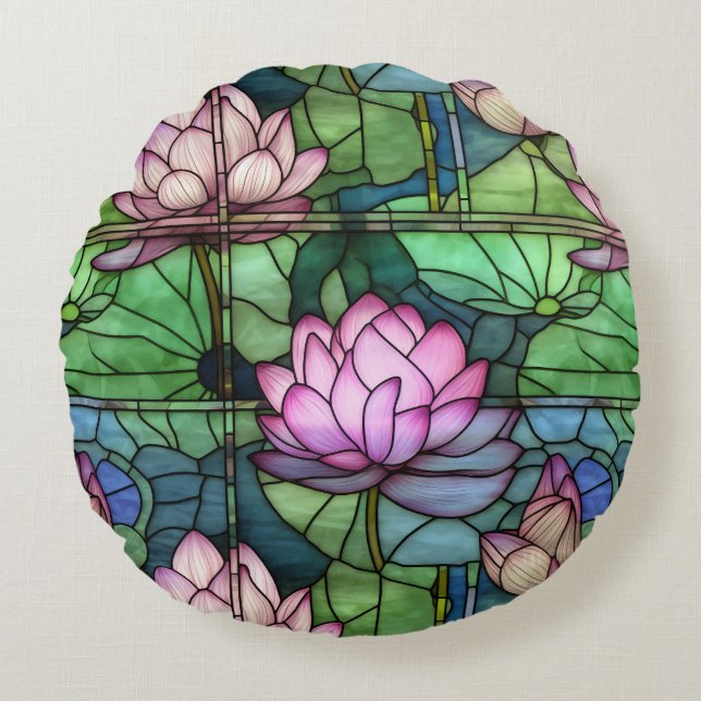 Pillow med fastsatt glas Lotus Round Pillow Rund Kudde (Framsidan)