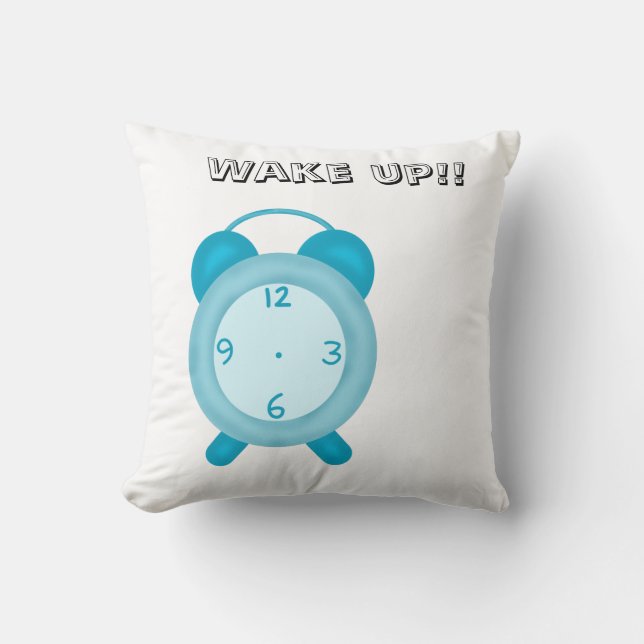 Pillow med söt blå klocka och väcka upp text kudde (Framsida)