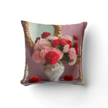 Pillow med Söt Red and Rosa Flowers