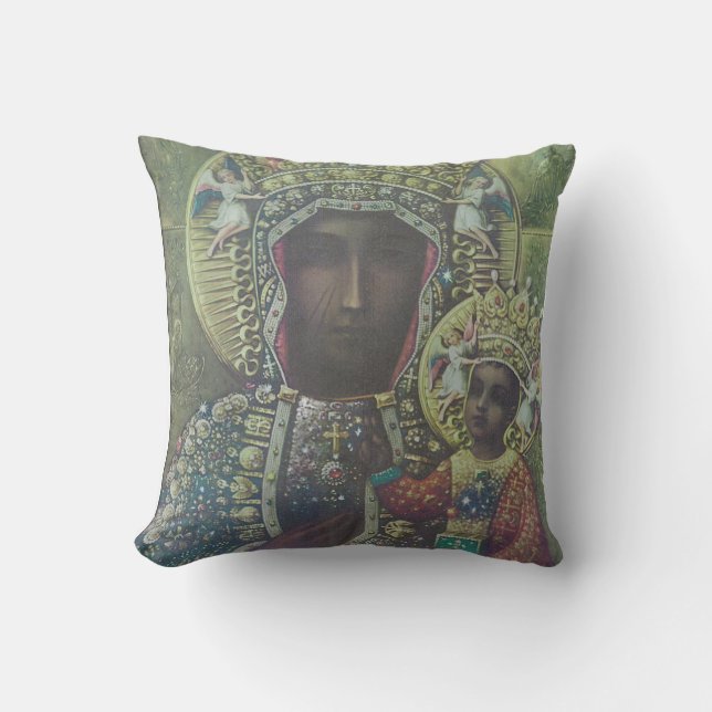 Pillow med svart madonna och barn kudde (Framsida)