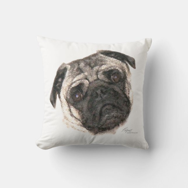 Pillow med tuggad Pug Ansikte Kudde (Framsida)