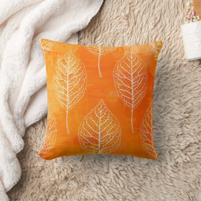 Pillow Mönster i Golden Orange Löv Kudde (Filt)